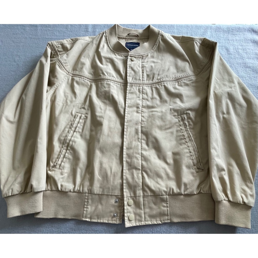Knightsbridge Mens Tan Khaki Bomber Jacket Full Zip Pinstripe Lining Medium
